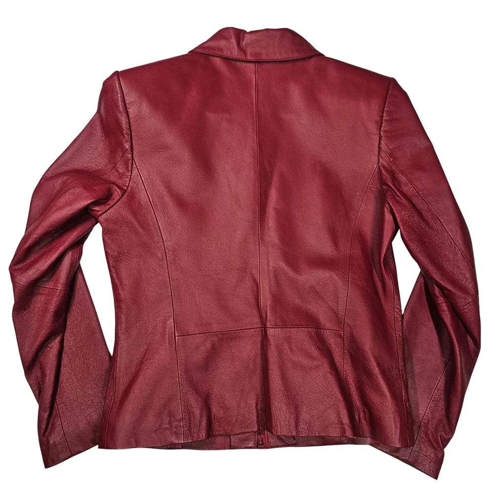 Clio Vintage 90s Petites Leather Full Zip Blazer‎ Jacket Burgundy Red Womens 4 P